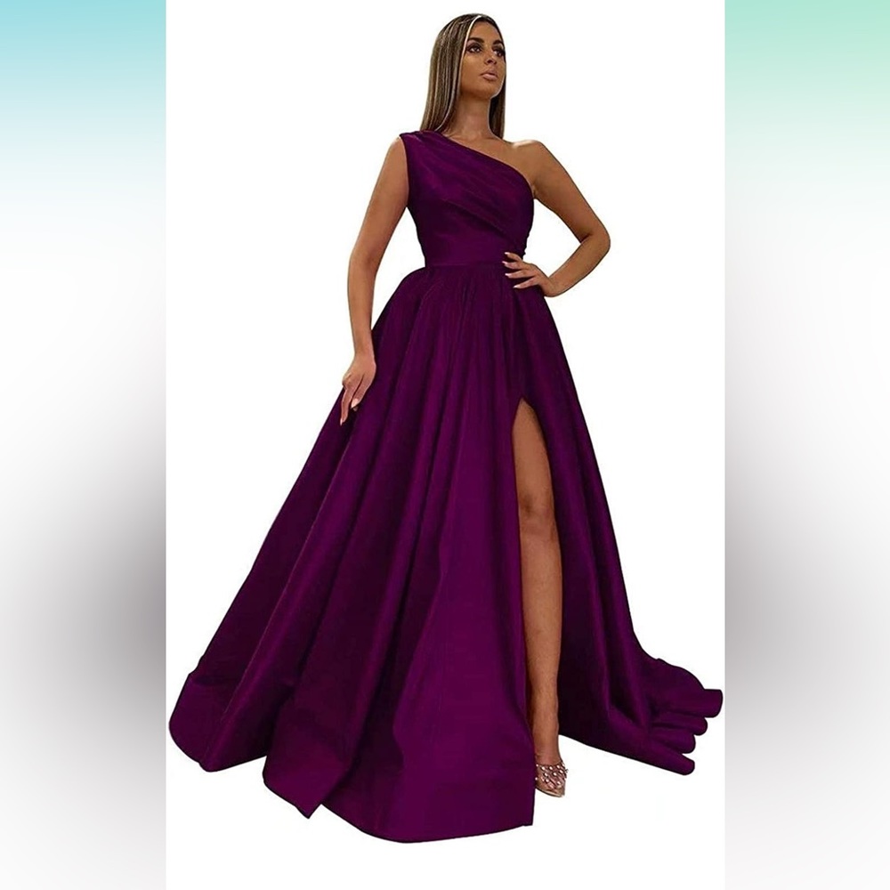 Women's Off Shoulder Prom Dresses Satin Slit Evening Gowns Long
